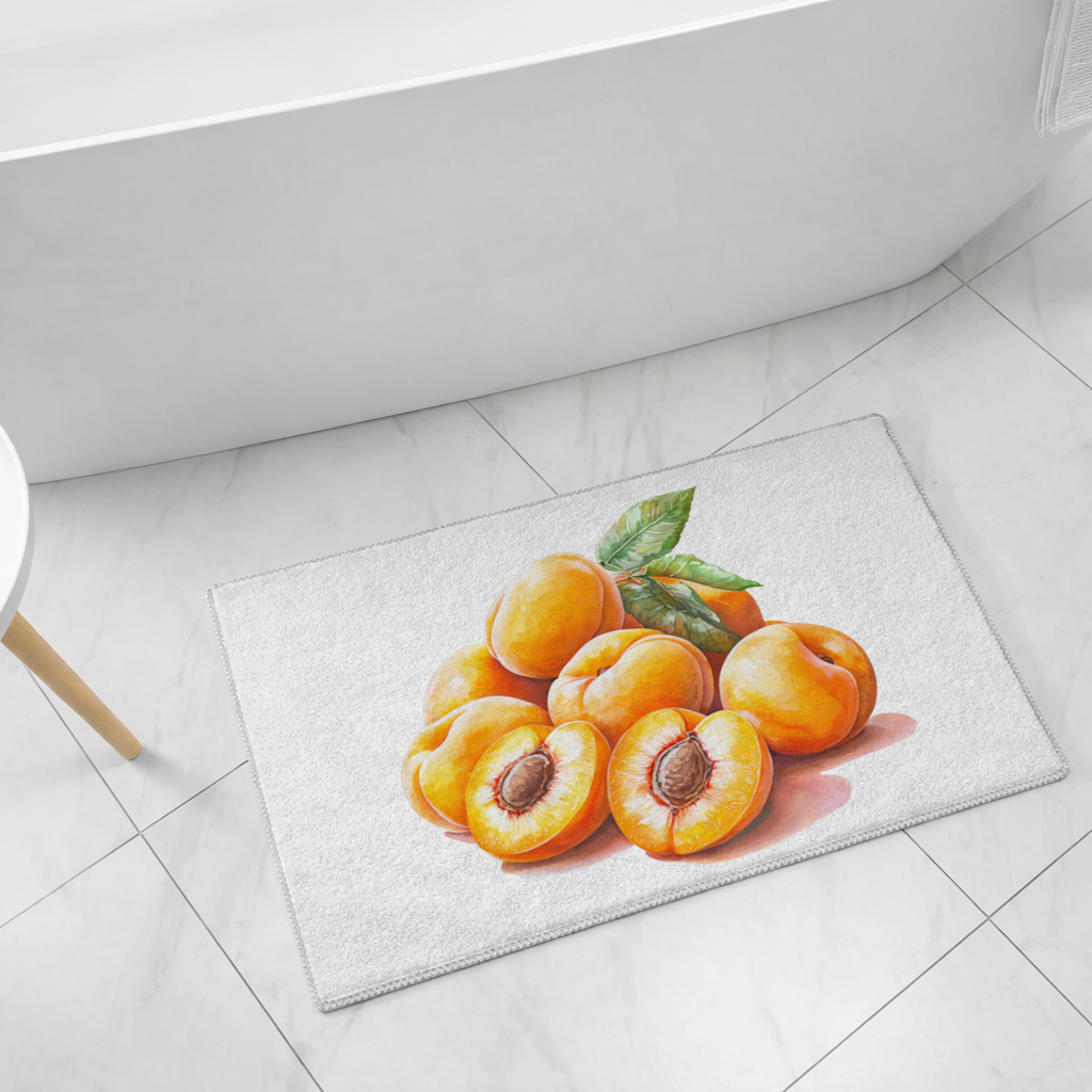 Sulu Boya Kayısı ve Yaprak Banyo Halısı