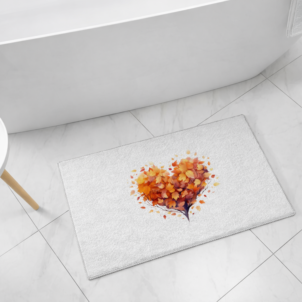 Sonbahar Yapraklı Kalp Banyo Halısı