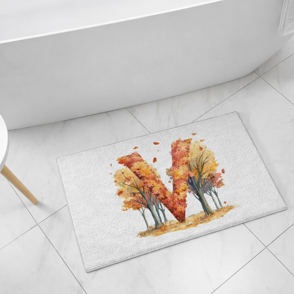 Turuncu Sonbahar Ormanı M Harfi Banyo Halısı