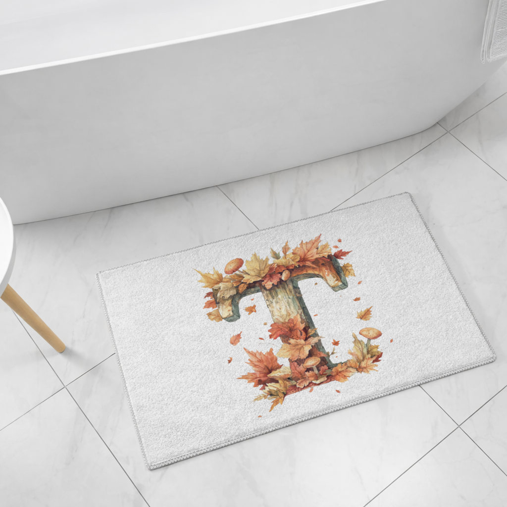 Sonbahar Yapraklı Odunsu T Harfi Banyo Halısı