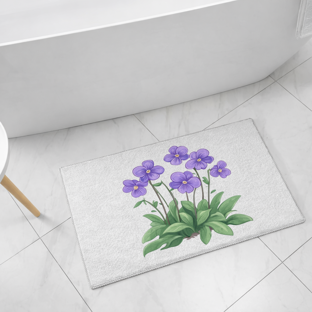 Kır Çiçekleri Mor Menekşeler Banyo Halısı