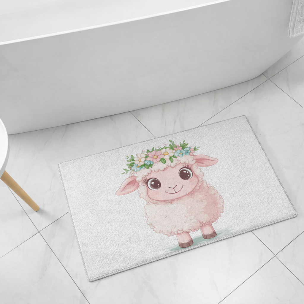 Kawaii Flower Crown Pink Lamb Bath Mat