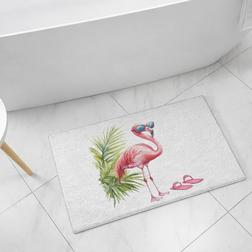 Güneş Gözlüklü Pembe Flamingo Banyo Halısı