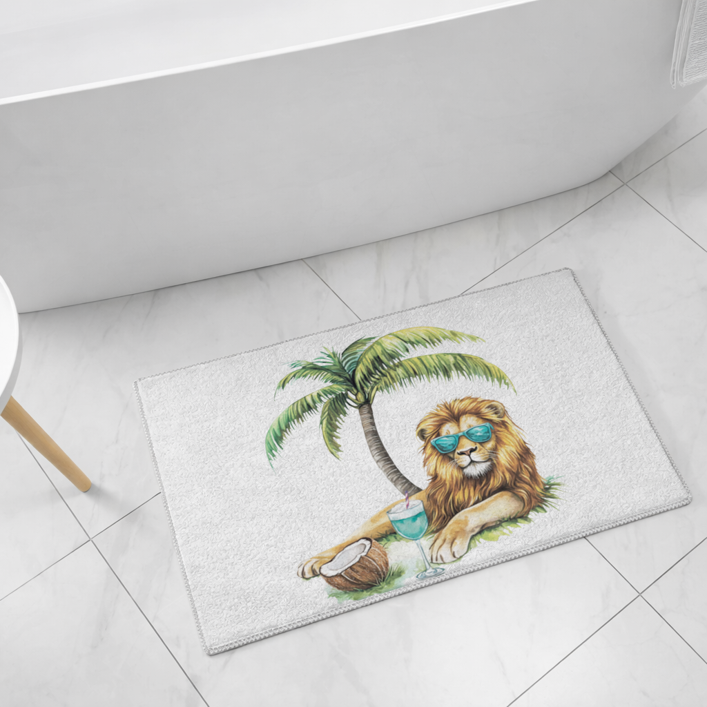 Yaz Tatili Yapan Gözlüklü Aslan Banyo Halısı