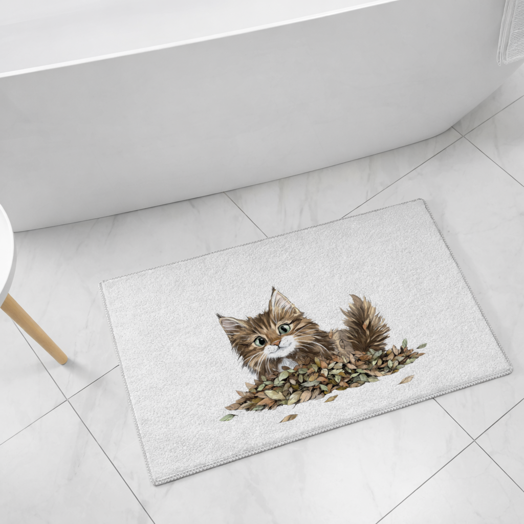 Cute Fluffy Kitten in Autumn Leaves 