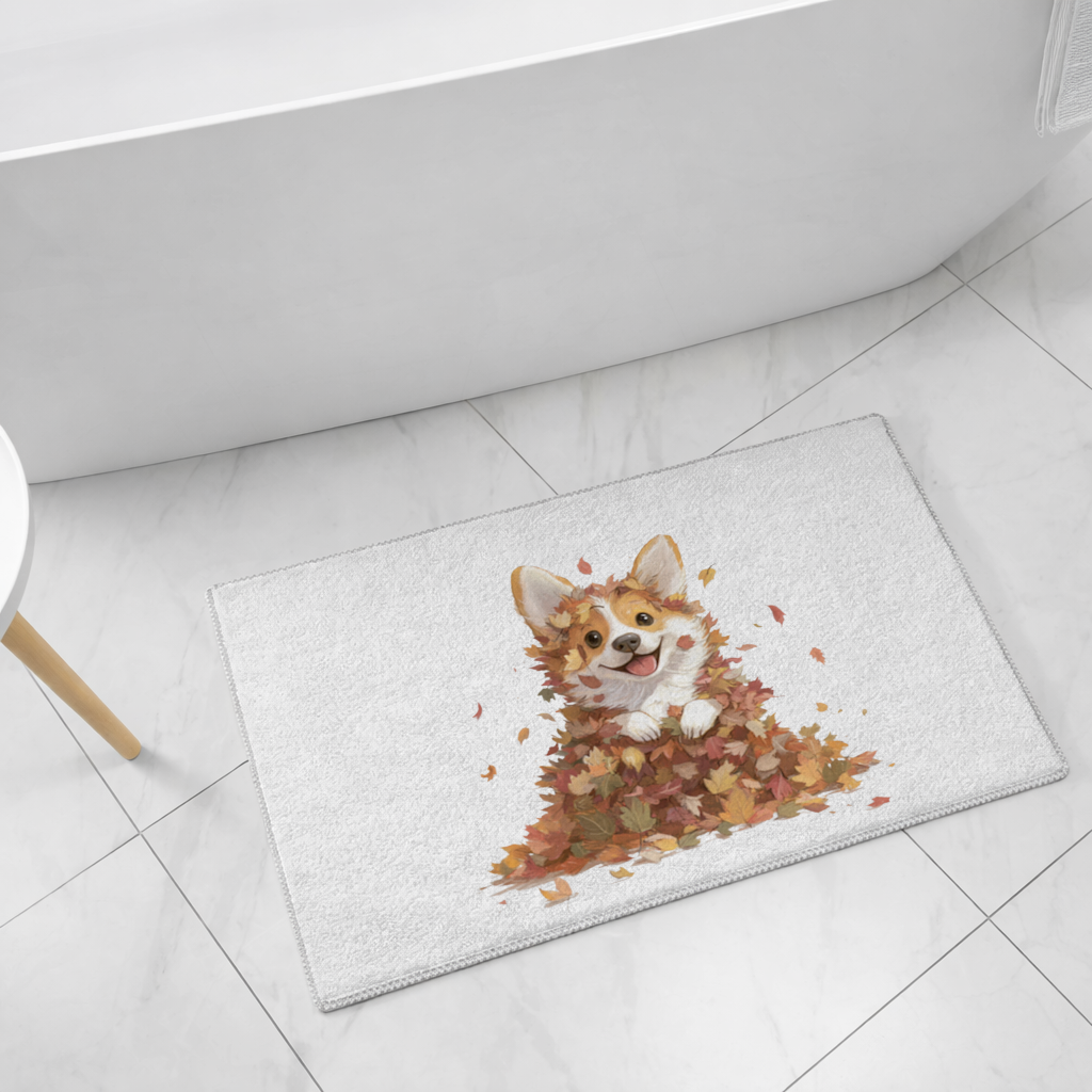 Happy Corgi Puppy in Fall Leaves 