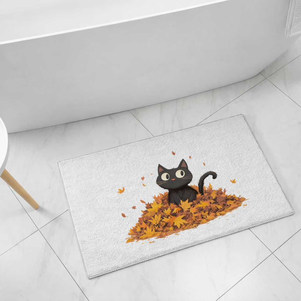 Cute Black Cat in Autumn Leaves 