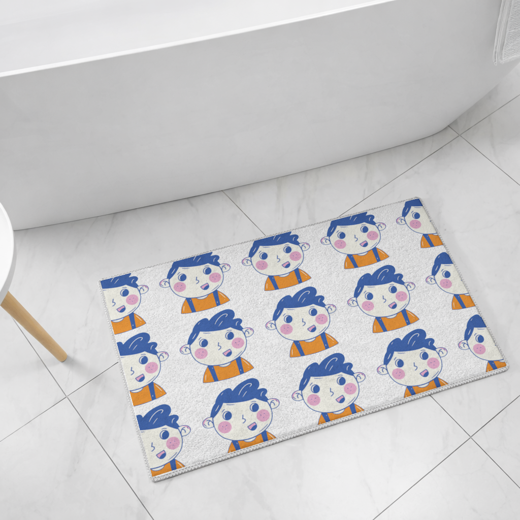 Sevimli Mavi Saçlı Gülen Çocuk Banyo Halısı