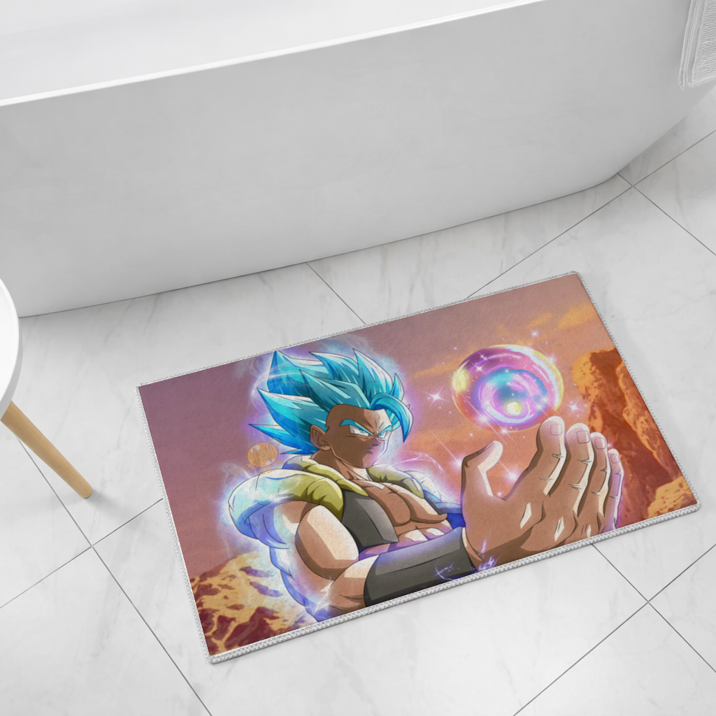 Blue Haired Warrior with Energy Orb Bath Mat