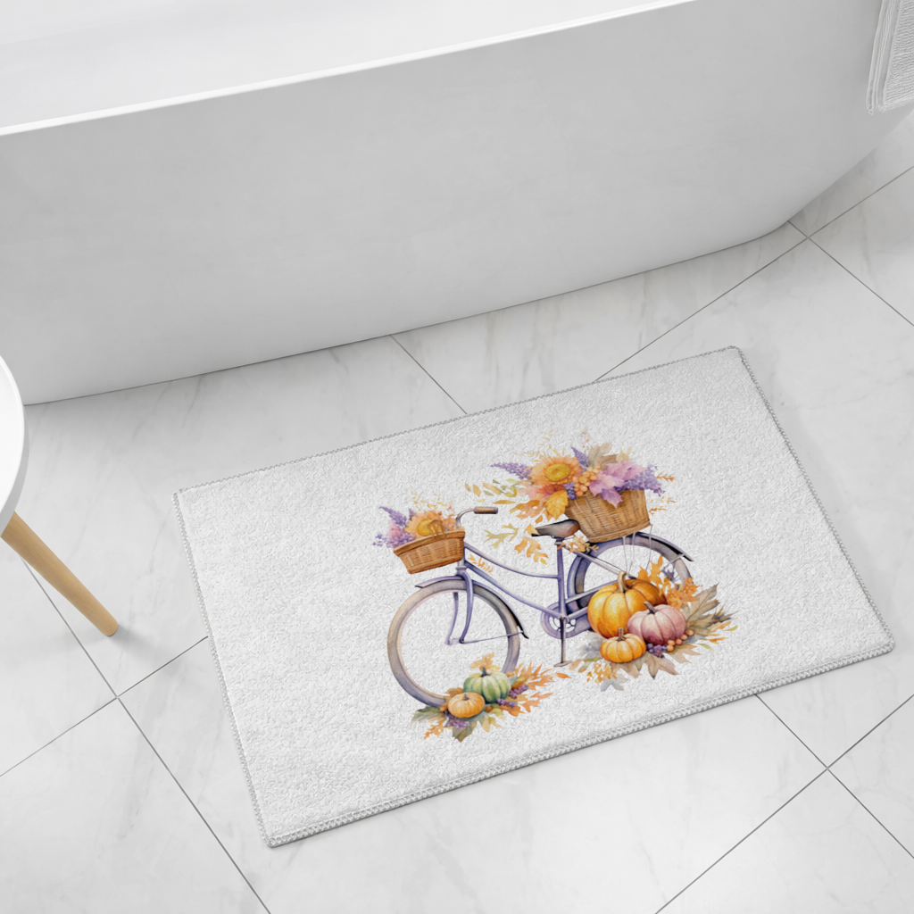 Balkabaklı ve Ayçiçekli Sonbahar Bisikleti Banyo Halısı