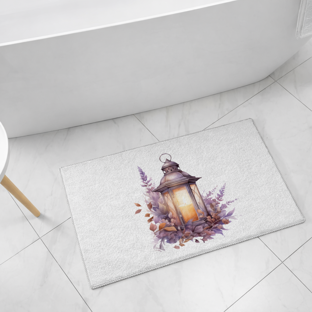 Cottagecore Lavender and Leaves Lantern Bath Mat