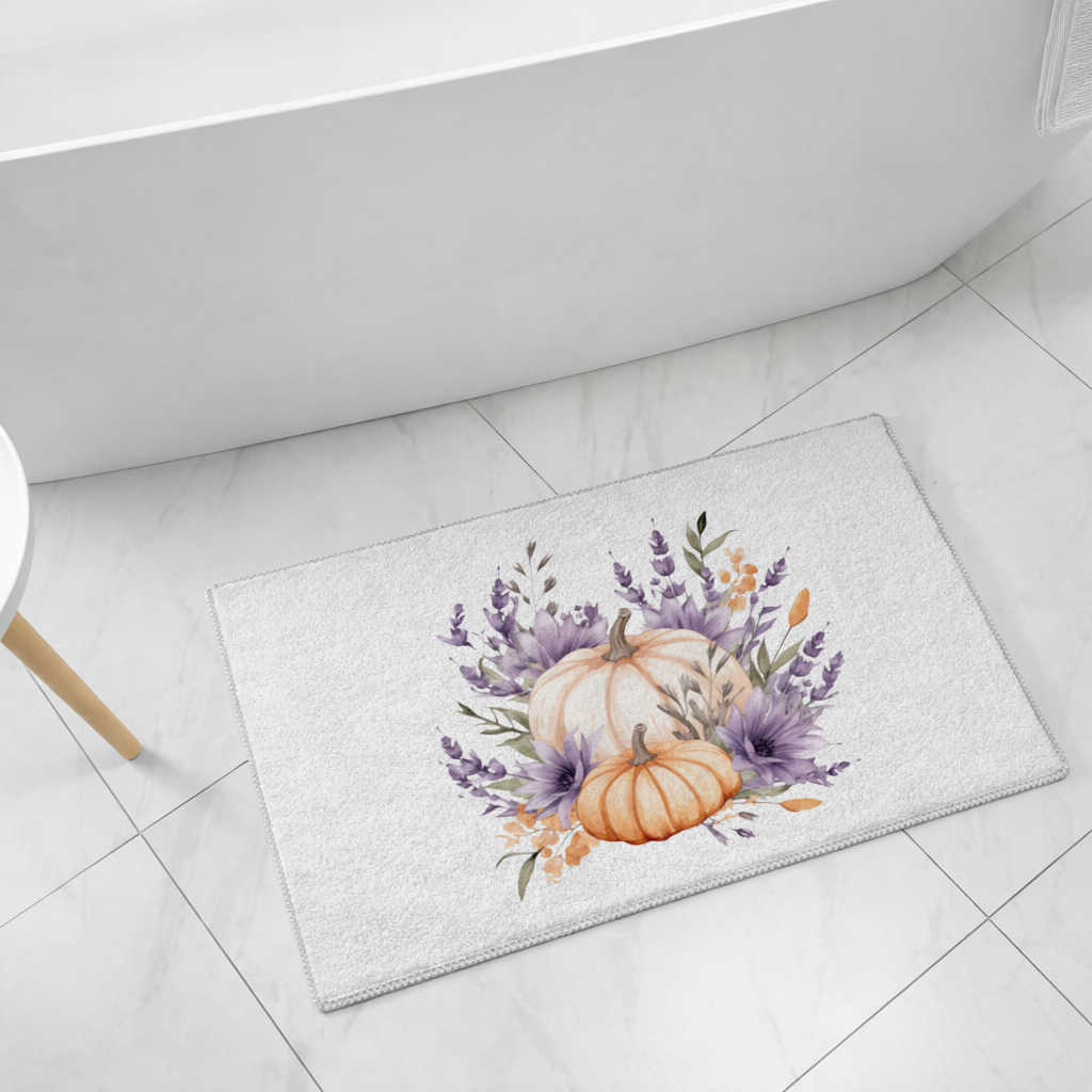 Lavender and Pumpkin Autumn Bouquet Bath Mat