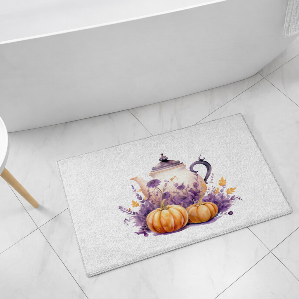 Vintage Purple Floral Pumpkin Teapot Bath Mat