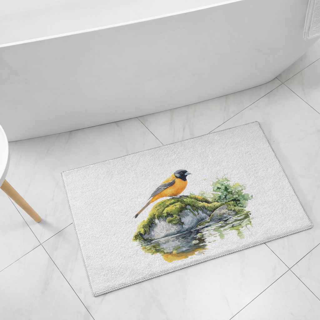 Turuncu Siyah Baltimore Oriole Kuşu Banyo Halısı