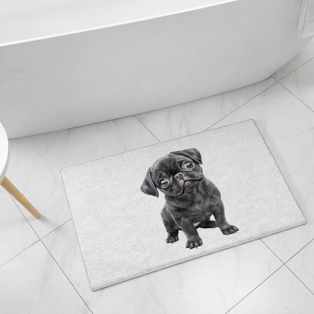 Masum Bakışlı Siyah Pug Yavrusu Banyo Halısı