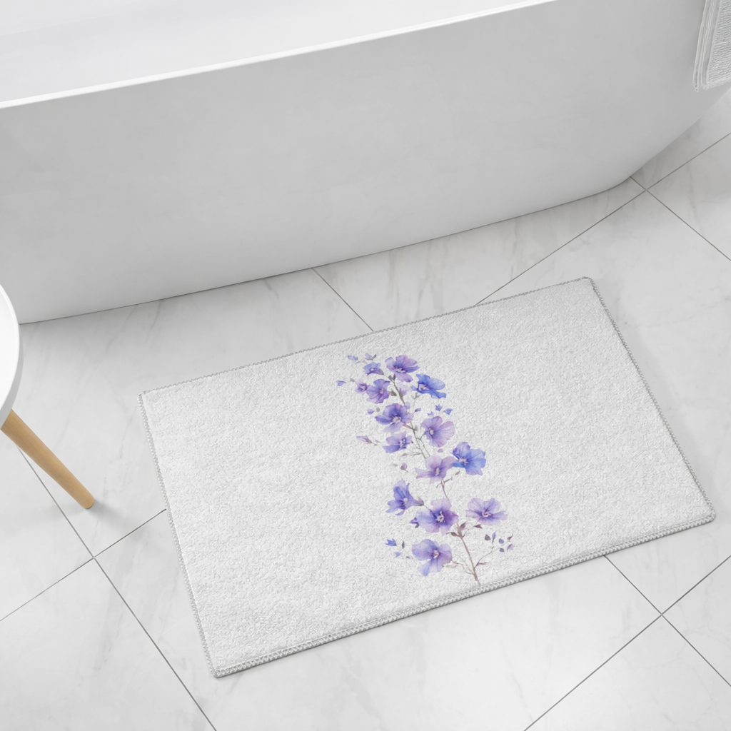 Zarif Mavi Kır Çiçekleri Banyo Halısı
