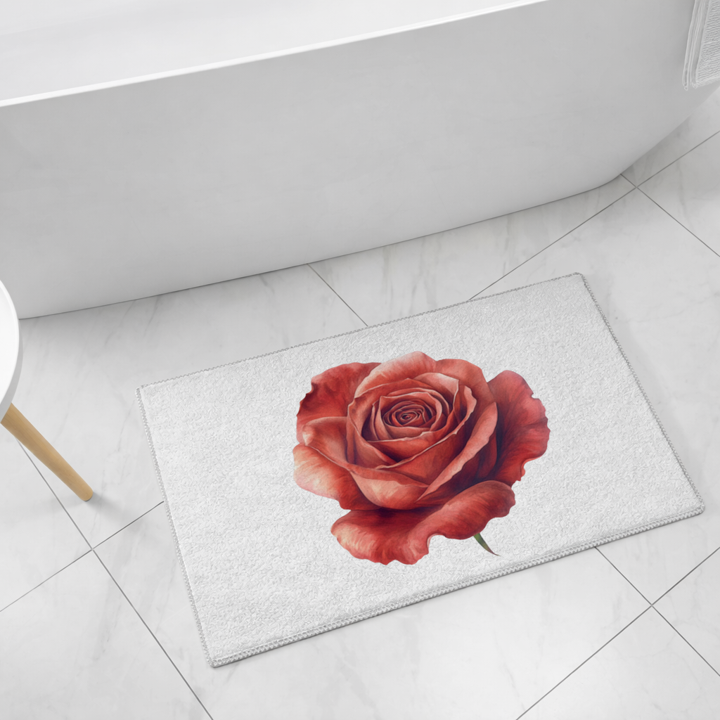 Crimson Red Rose Bath Mat