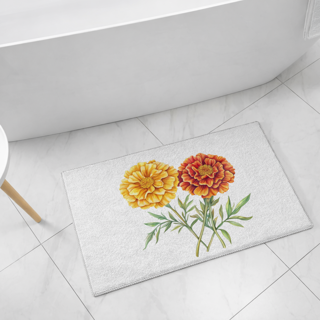 Botanik Sarı Turuncu Kadife Çiçeği Banyo Halısı