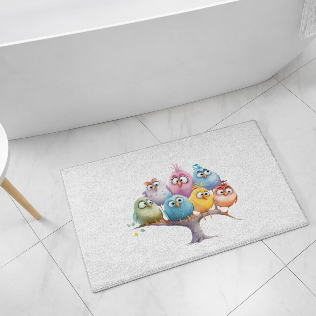 Whimsical Colorful Birds on Branch 