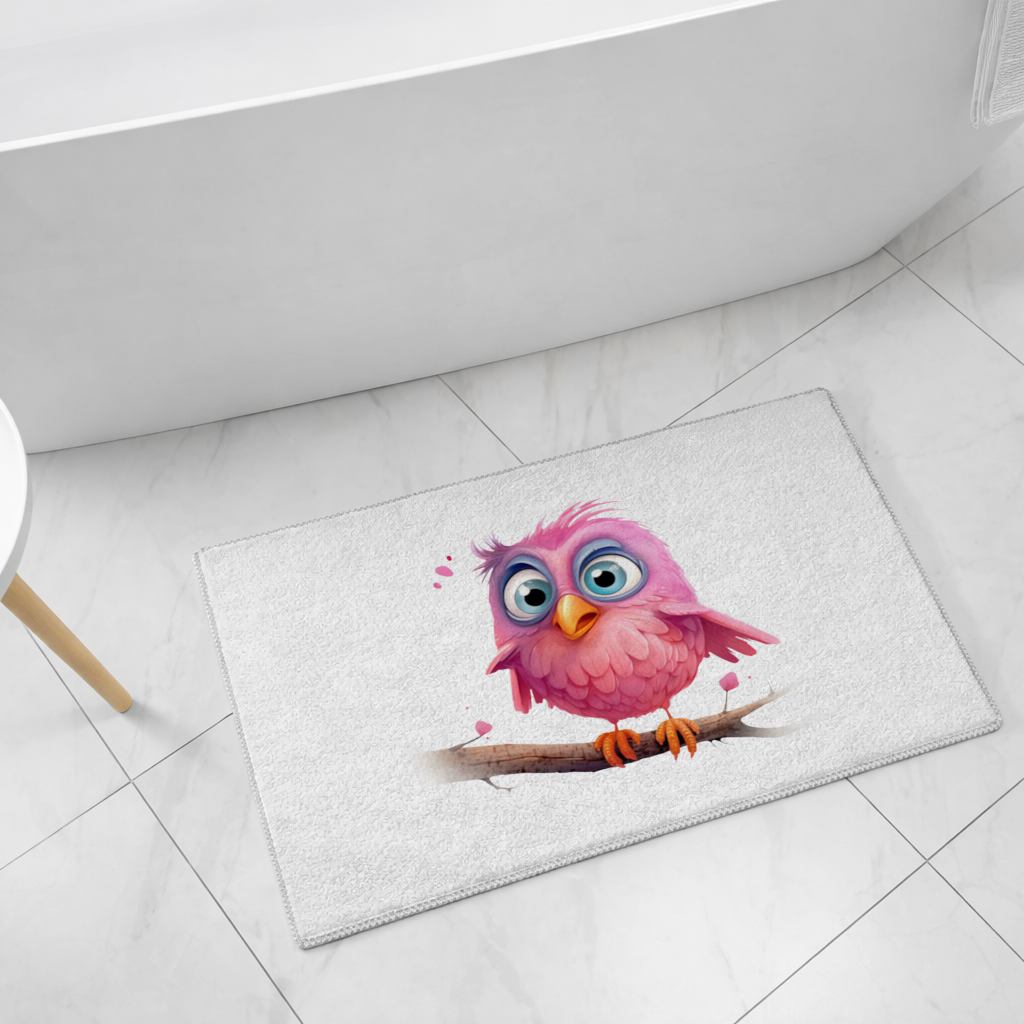 Kocaman Gözlü Sevimli Pembe Kuş Banyo Halısı