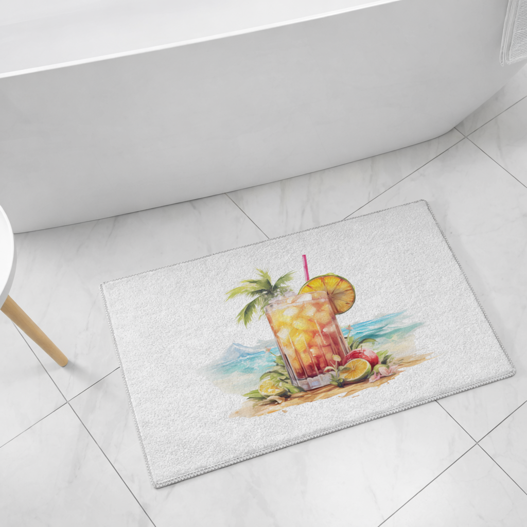 Tropical Island Beach Cocktail with Fruit Bath Mat