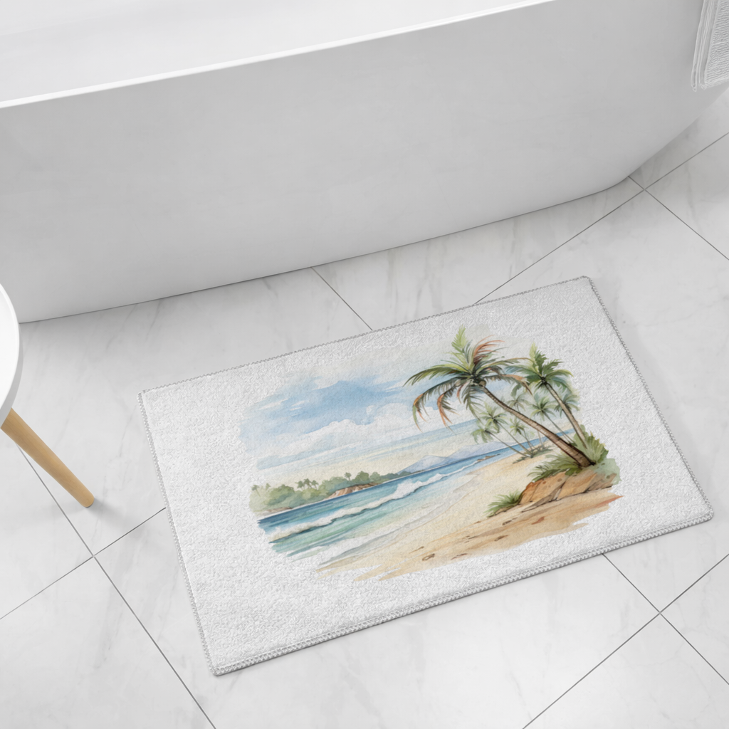Tropical Palm Tree Beach Bath Mat