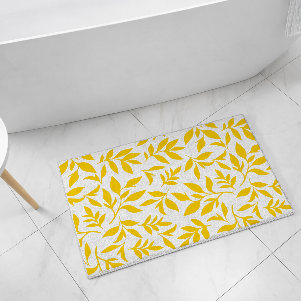Mustard Yellow Botanical Leaves Bath Mat