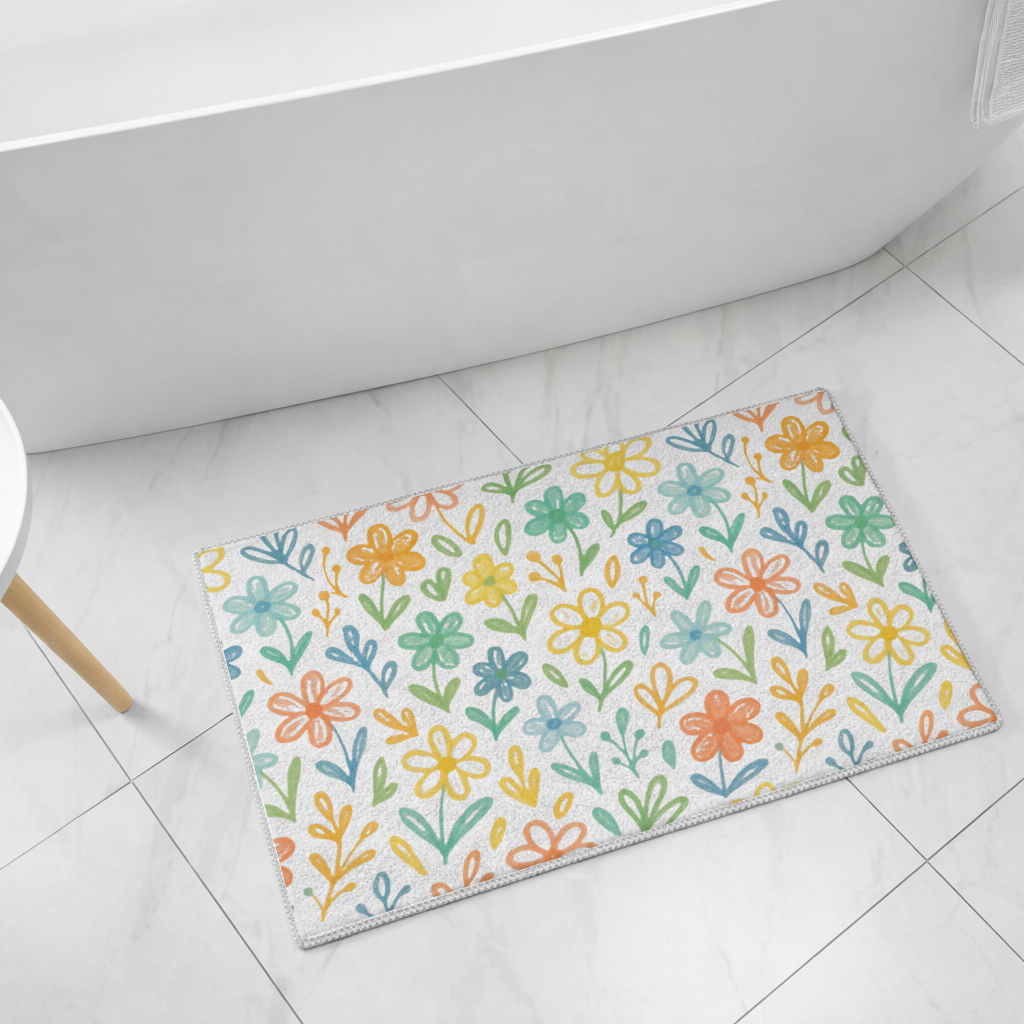 Colorful Boho Wildflowers Bath Mat