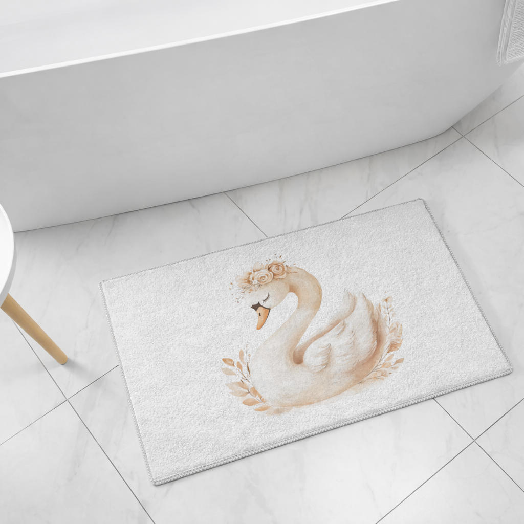 Elegant Floral Crown Boho Swan Bath Mat