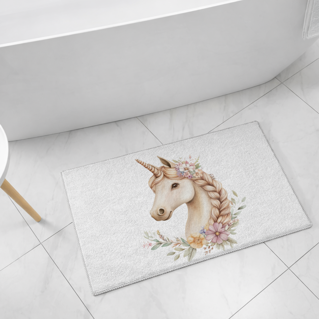 Çiçekli Bohem Tekboynuz Banyo Halısı