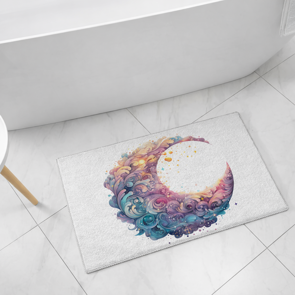 Colorful Swirled Celestial Moon Bath Mat