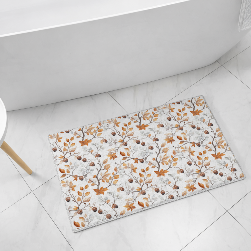 Watercolor Fall Acorns and Leaves Bath Mat