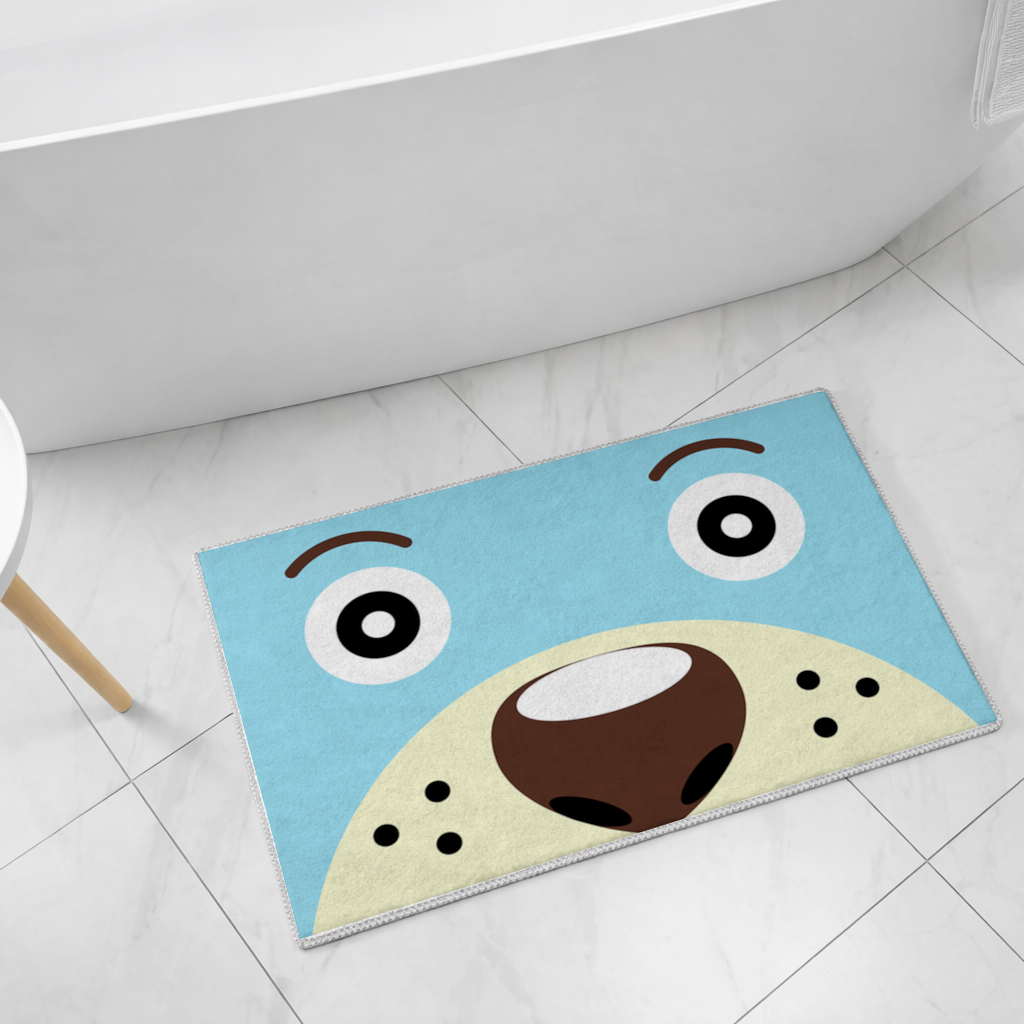 Teddy Bear Pooli-Cute Blue Bear Pooli Face Bath Mat