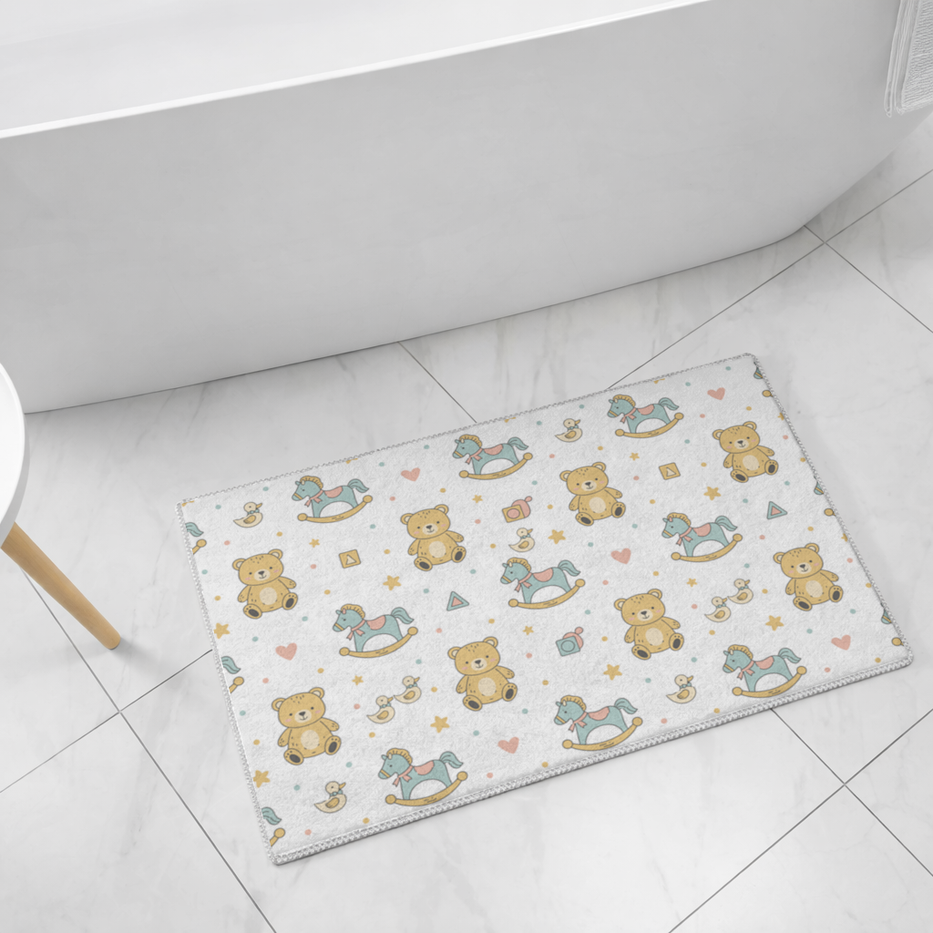 Cute Toy Pattern Kids Background Bath Mat