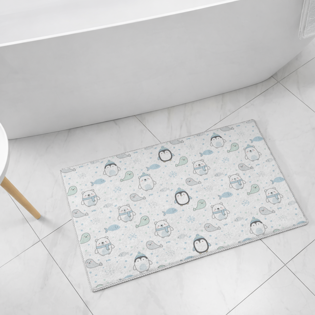 Cute Arctic Animals Winter Pattern Bath Mat