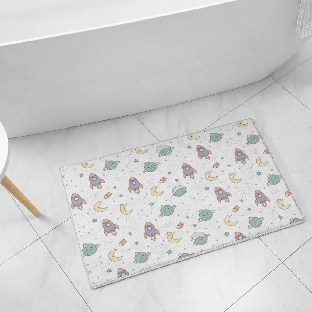 Cute Space Rocket Pattern Bath Mat