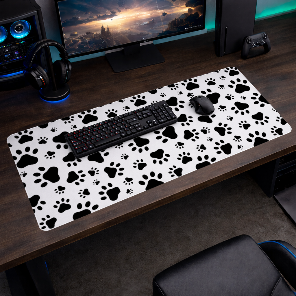 Black and White Paw Pattern Design Mouse Pad