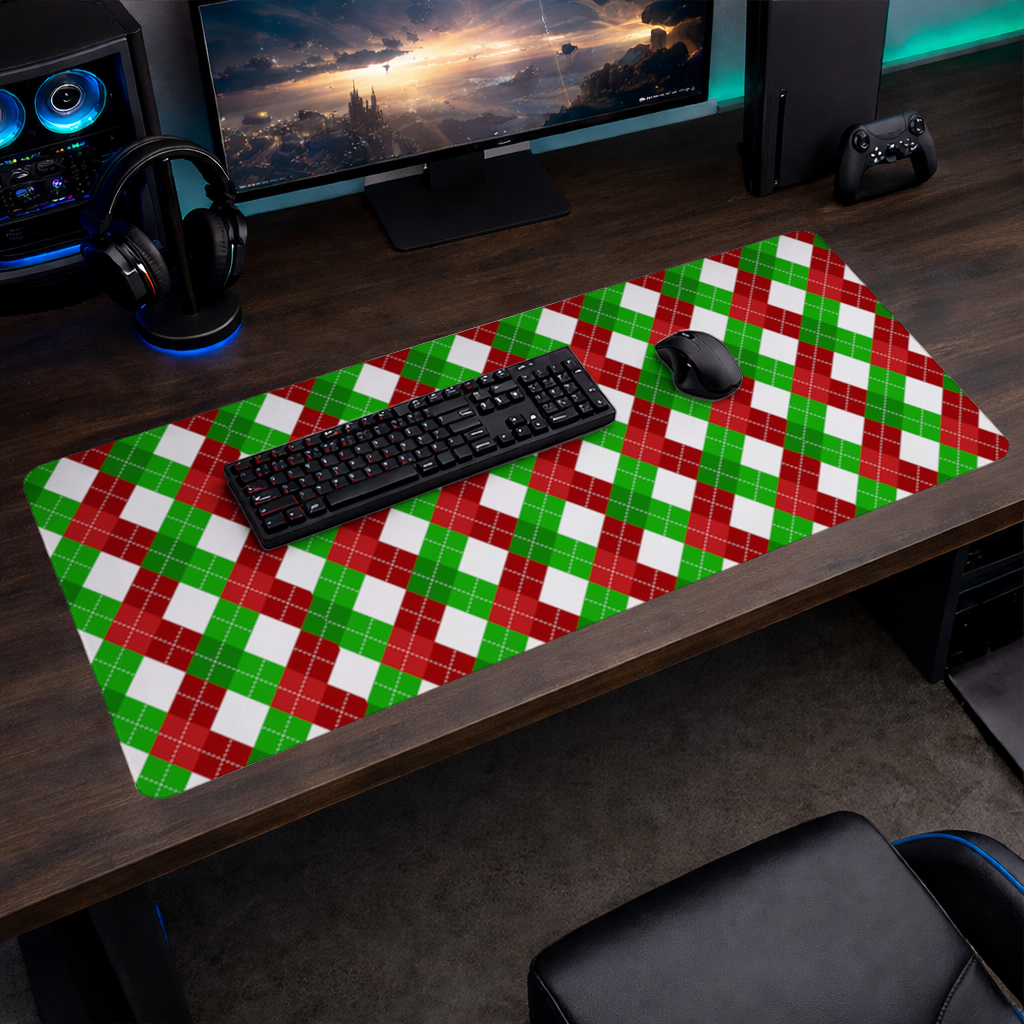 Red Green Argyle Plaid Background Pattern Mouse Pad