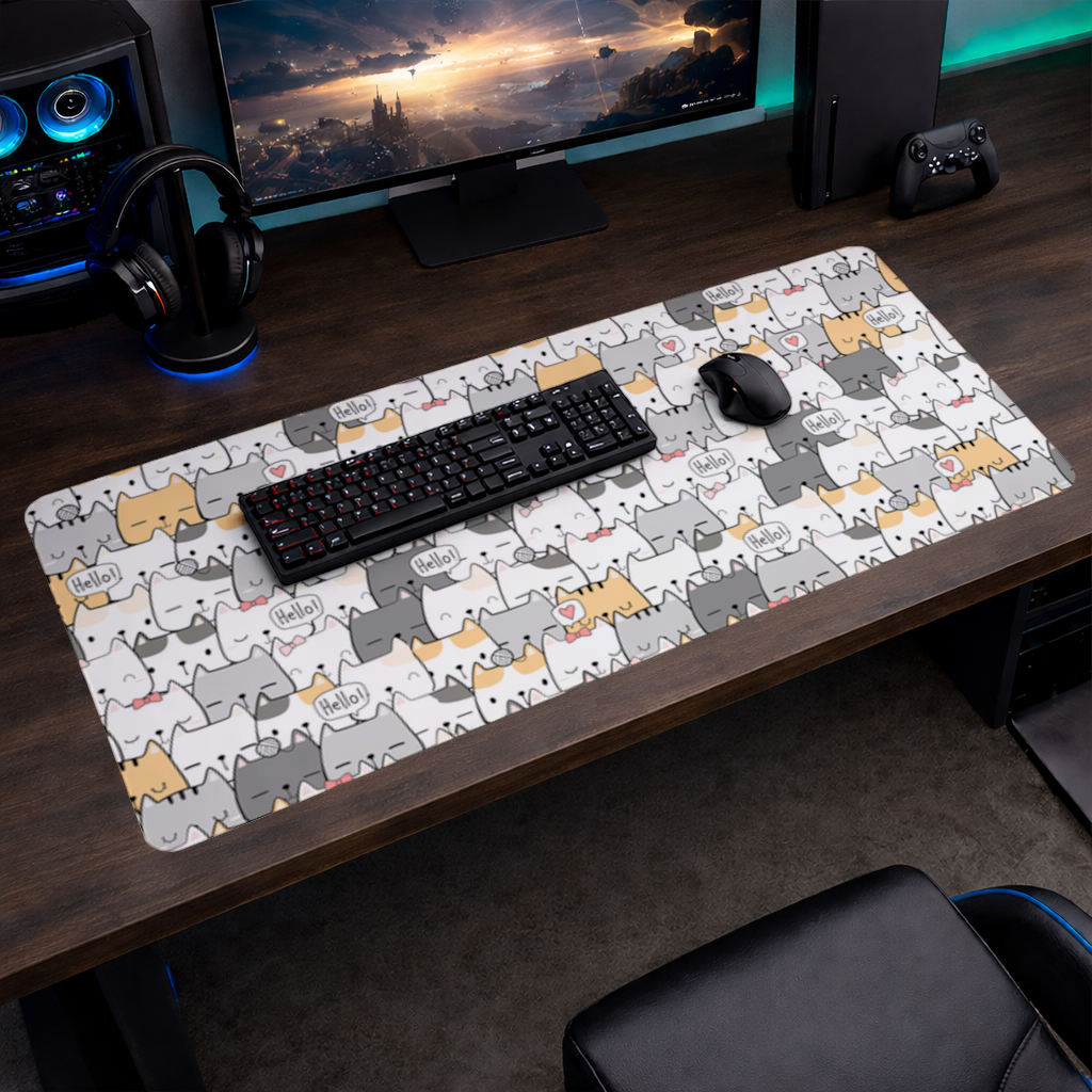 Cute Cartoon Cats Pattern with Speech Bubbles Mouse Pad