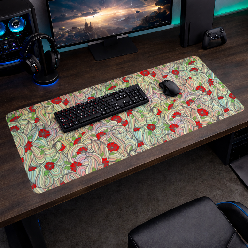 Floral Retro Wavy Pattern Mouse Pad