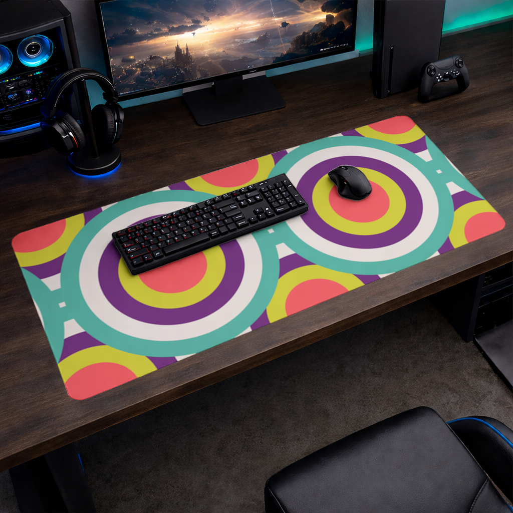 Geometrik Retro Daire Deseni Turkuaz  Mor Mouse Pad