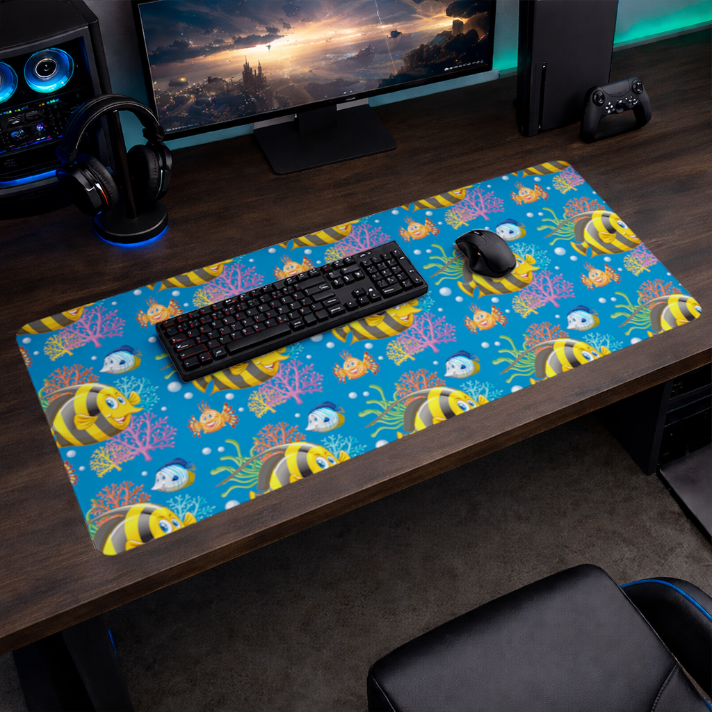 Colorful Tropical Fish and Coral Reef Pattern Mouse Pad
