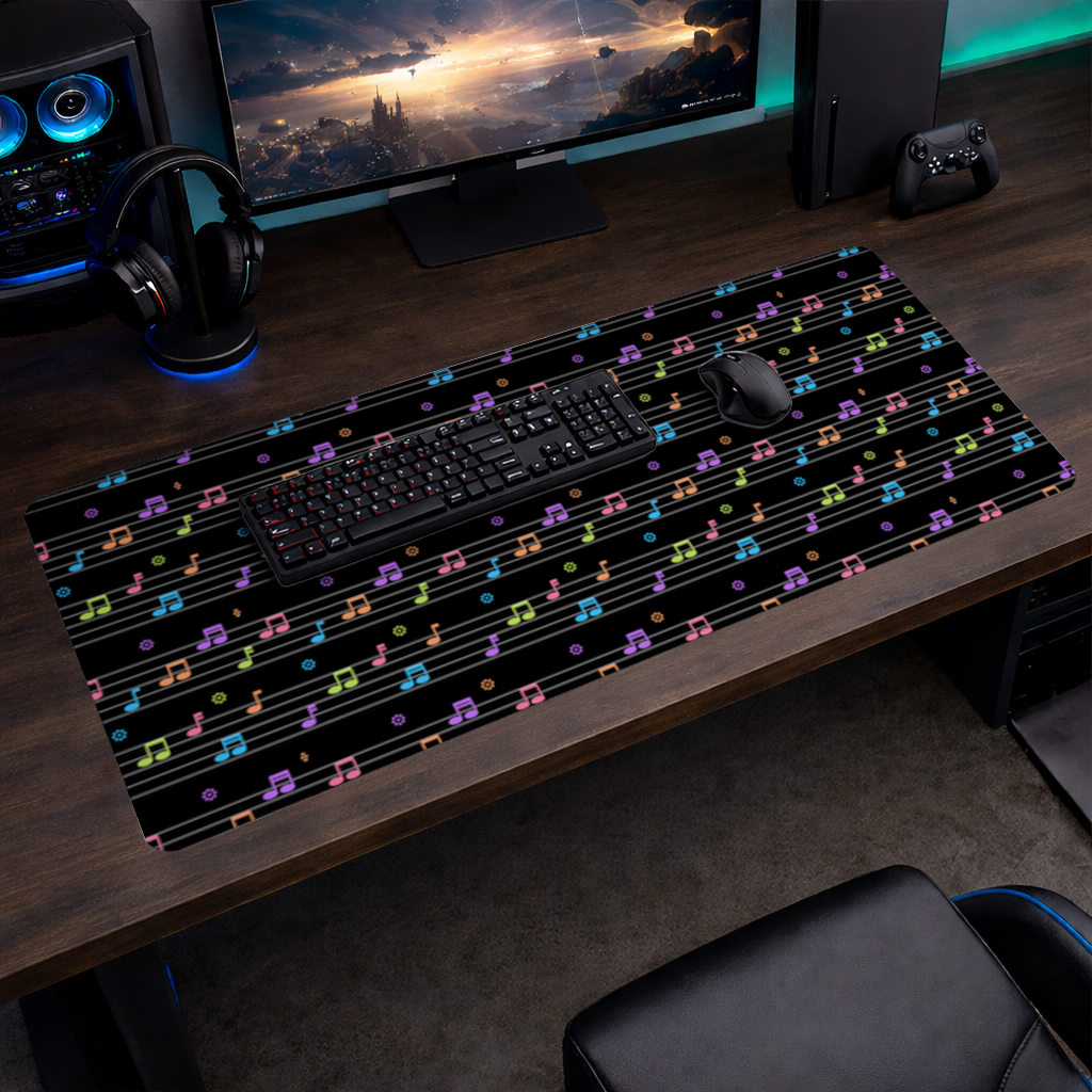 Vibrant Neon Music Notes and Rhythm Seamless Pattern Mouse Pad