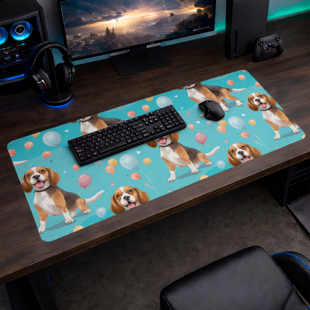 Cute Beagle Dog and Colorful Balloons Seamless Pattern Mouse Pad