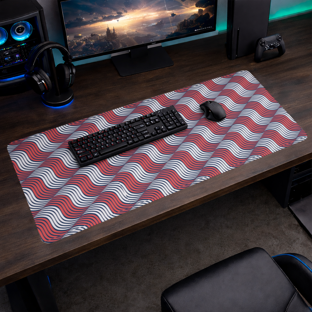 Red and Navy Wavy Line Pattern Mouse Pad