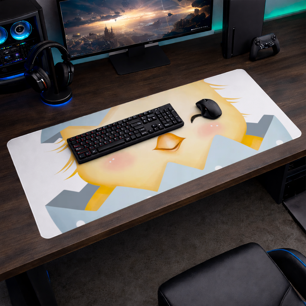 Cute Chick in Egg with Floral Hat Mouse Pad