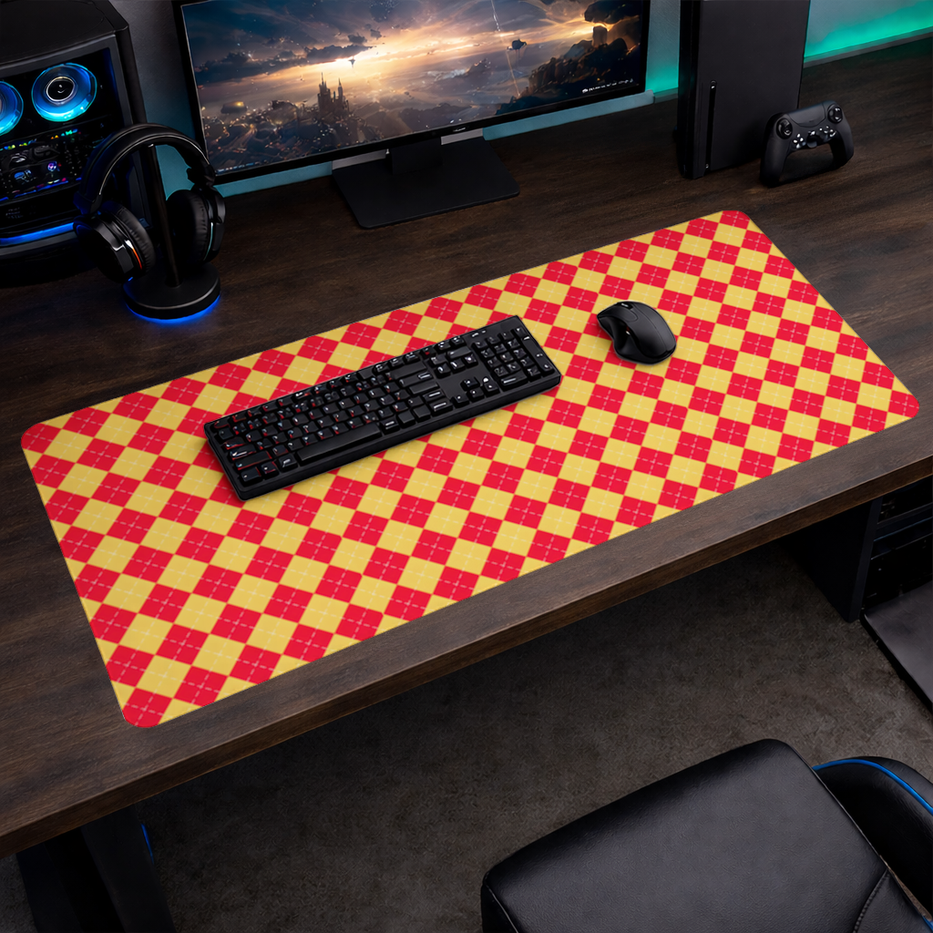 Red and Yellow Argyle Geometric Pattern Background Mouse Pad