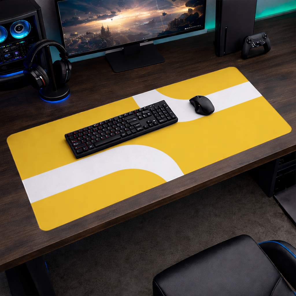 Yellow Geometric Labyrinth and Modern Abstract Pattern Mouse Pad