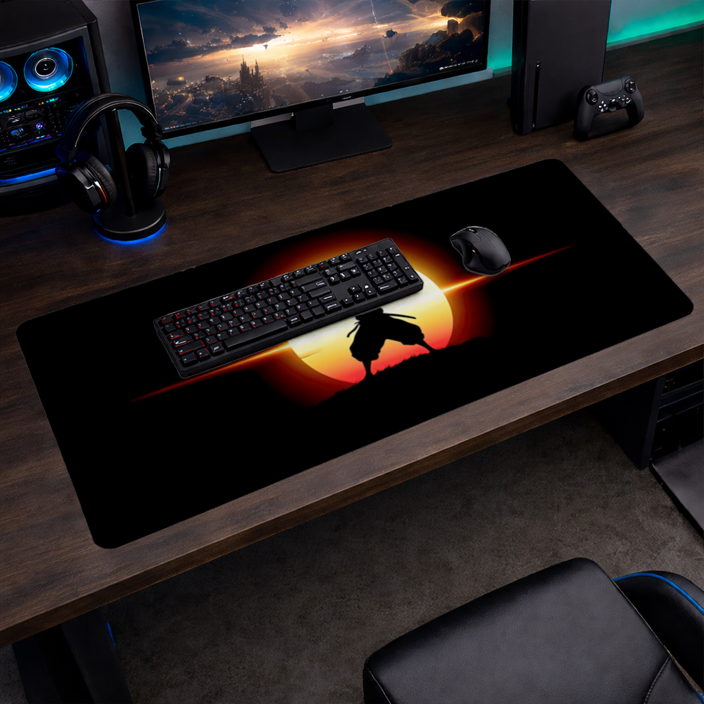Samurai Silhouette Under the Rising Sun Honor and Strength Mouse Pad