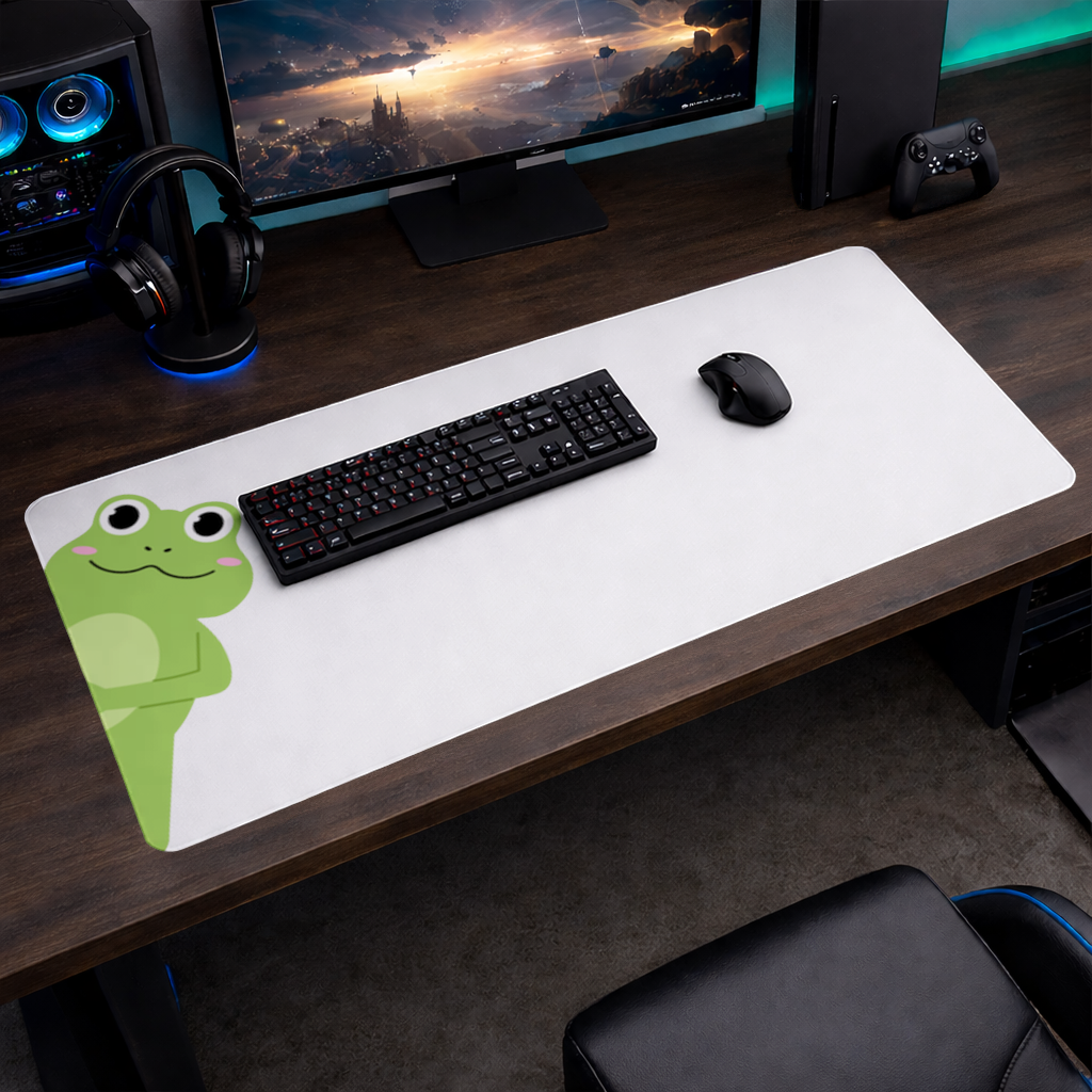 Cute Green Frog Peek-a-Boo Illustration Mouse Pad